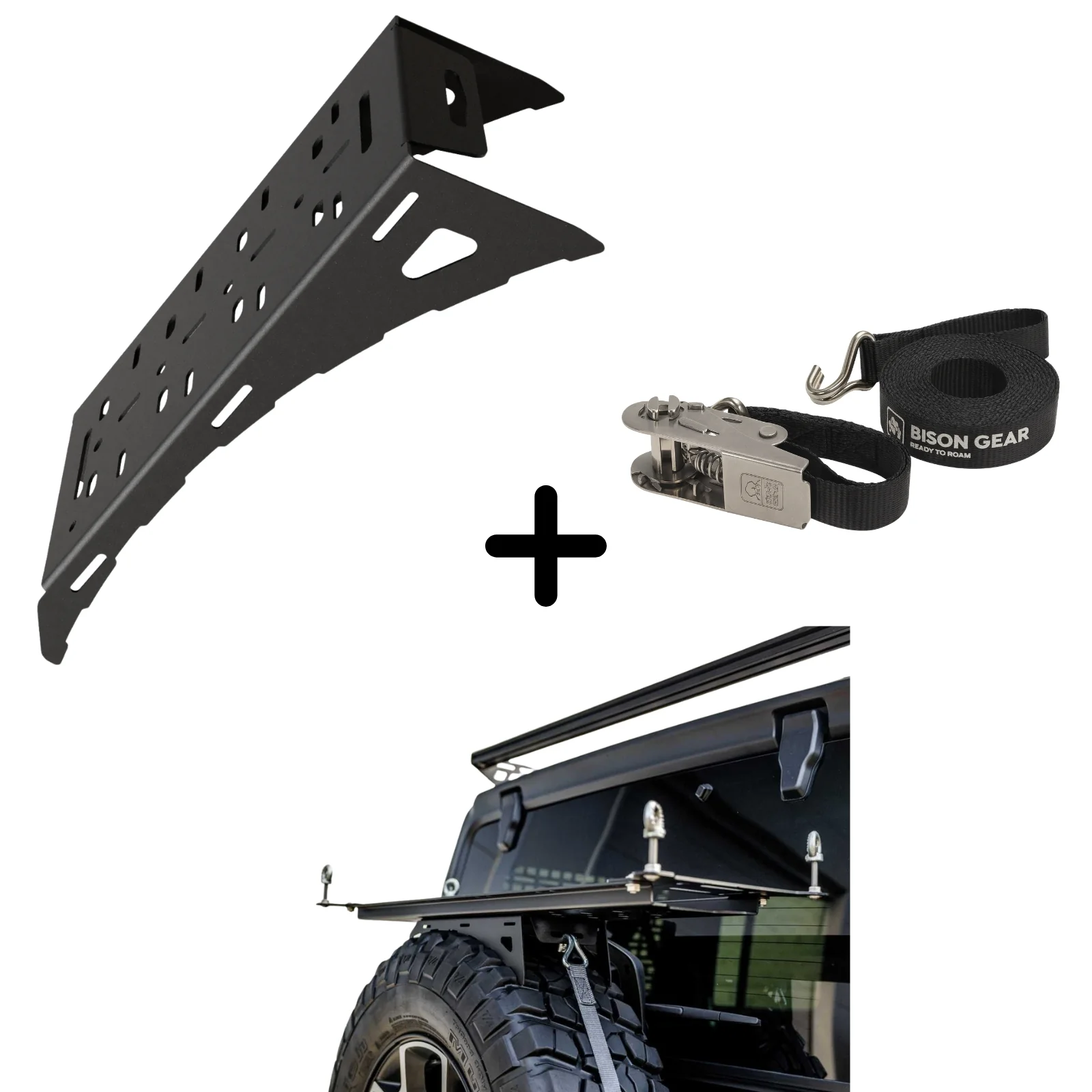 SET-Universal-Wheel-Mount-NEW-Strap-Traction-Boards-Bracket-1-Bison-Gear Set Βάση Bison για τη ρεζέρβα με βάση στήριξης Sand Tracks - Image 1